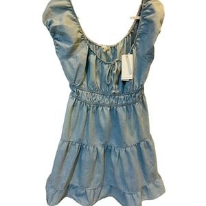 Ultra Flirt‎ New Blue chambray boho dress Large Sleeveless Ruffled Mini western